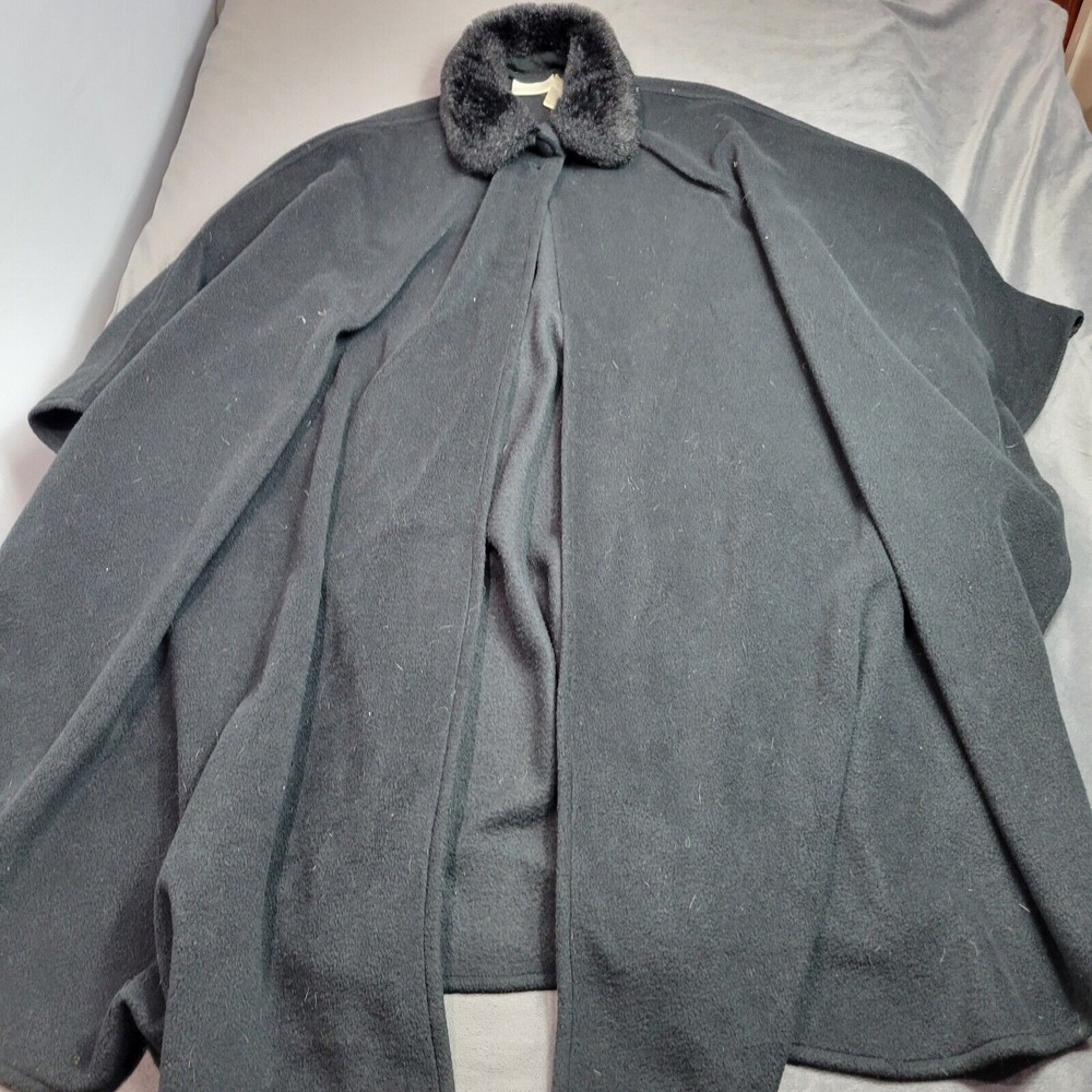 Worthington Poncho Women Open Front Black Faux Fur Collar Plus Size Shirt Square